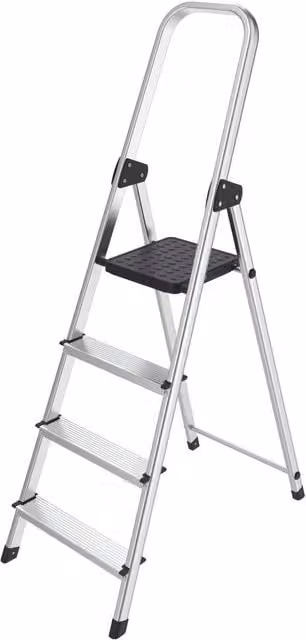 Hyfive Aluminium Step Ladder with Non-Slip Rubber Feet, Silver, Height: 41.5 cm