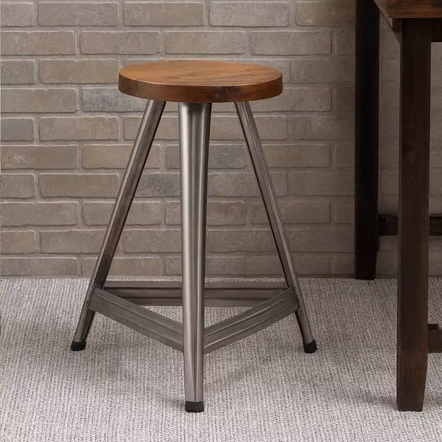 Fifty Five South Orsina Large Industrial Wood and Metal Stool in Silver