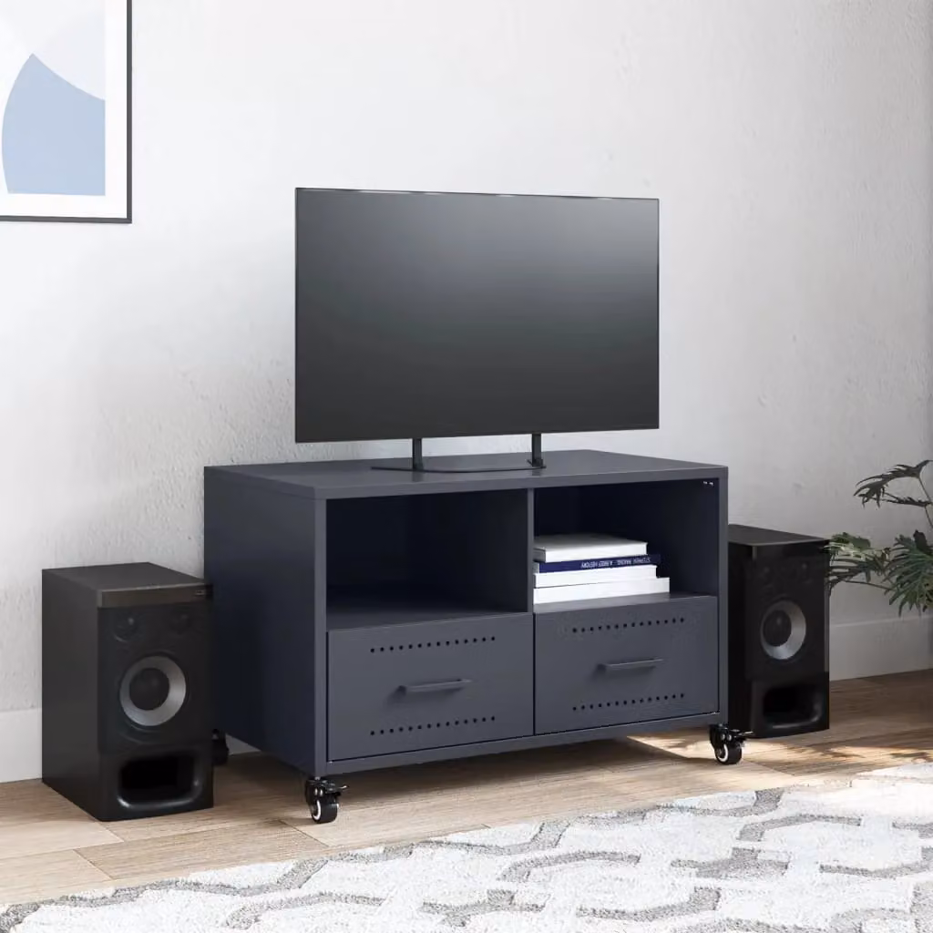 Berkfield Home TV Cabinet in Anthracite and Black Metal, W: 68 cm, D: 39 cm, H: 43.5 cm – 3