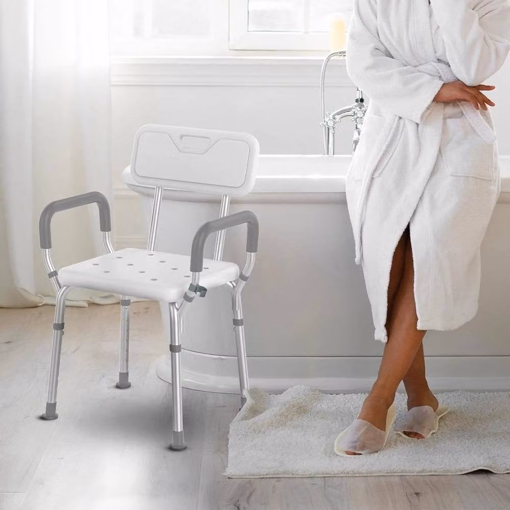 FLAVORA Adjustable Height Portable Bathroom Shower Stool in Grey – 3