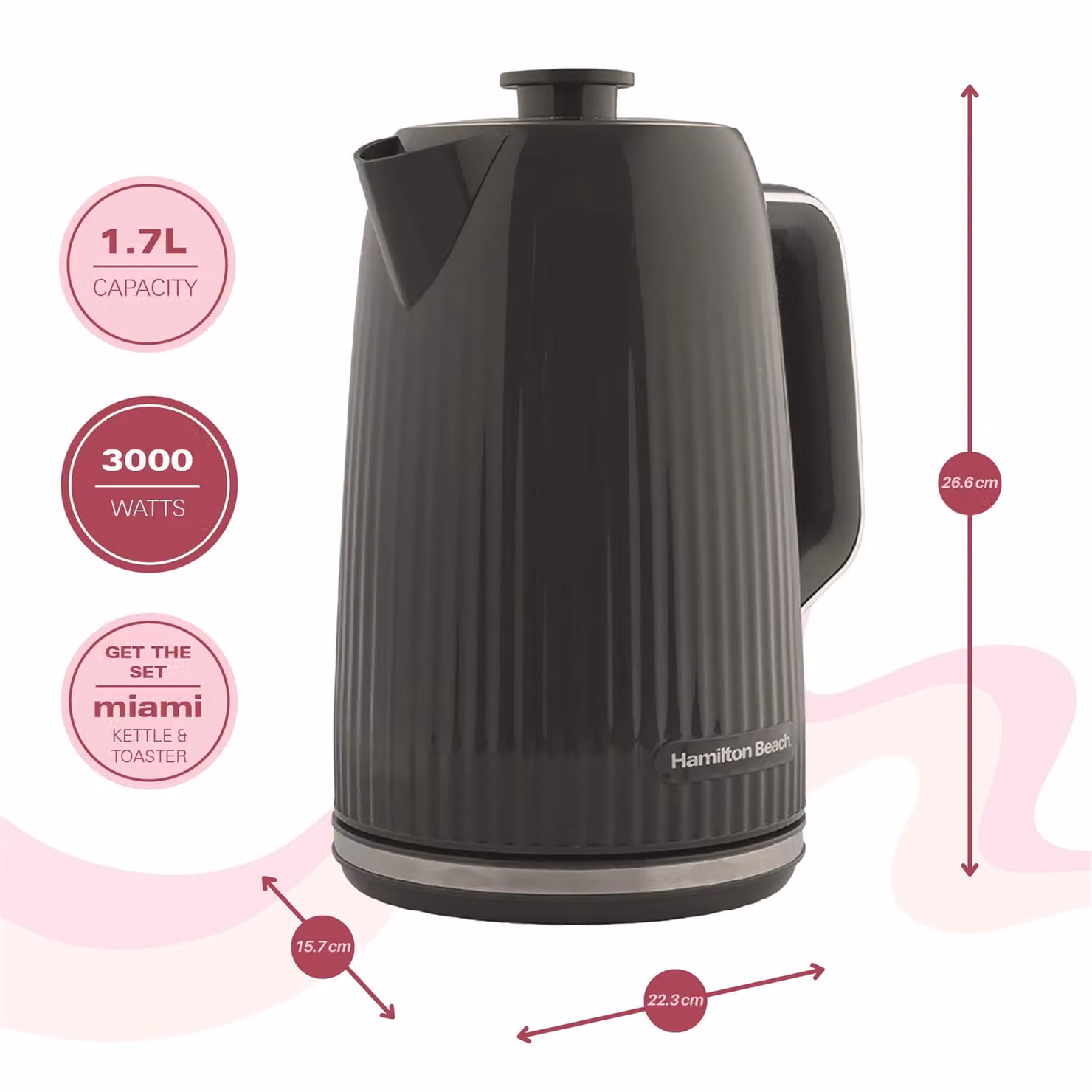Hamilton Beach Miami Kettle and Toaster Set in Anthracite Grey – 2