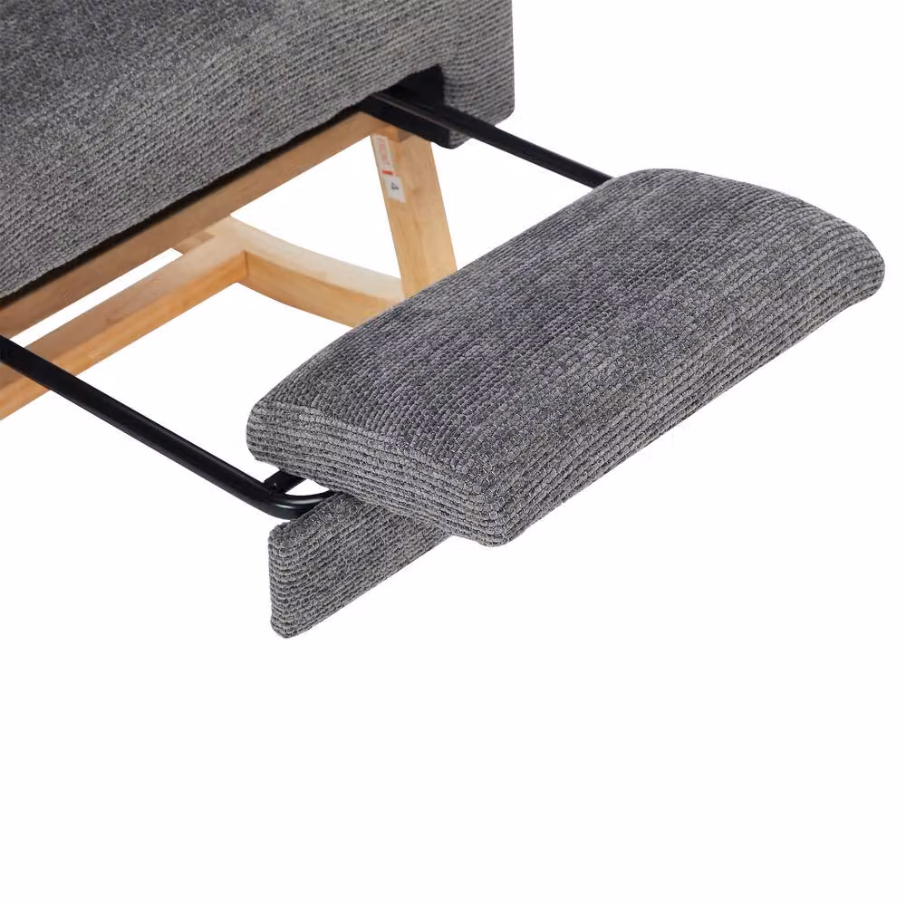 Merax Grey Bouclé Upholstered Rocking Chair with Retractable Footrest and Solid Wood Frame – 3