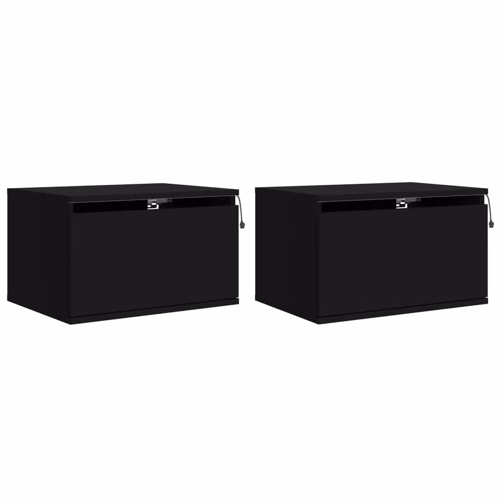 Berkfield Home Set of 2 Modern Wall-mounted Black Bedside Cabinets with Integrated LED Lighting – 1