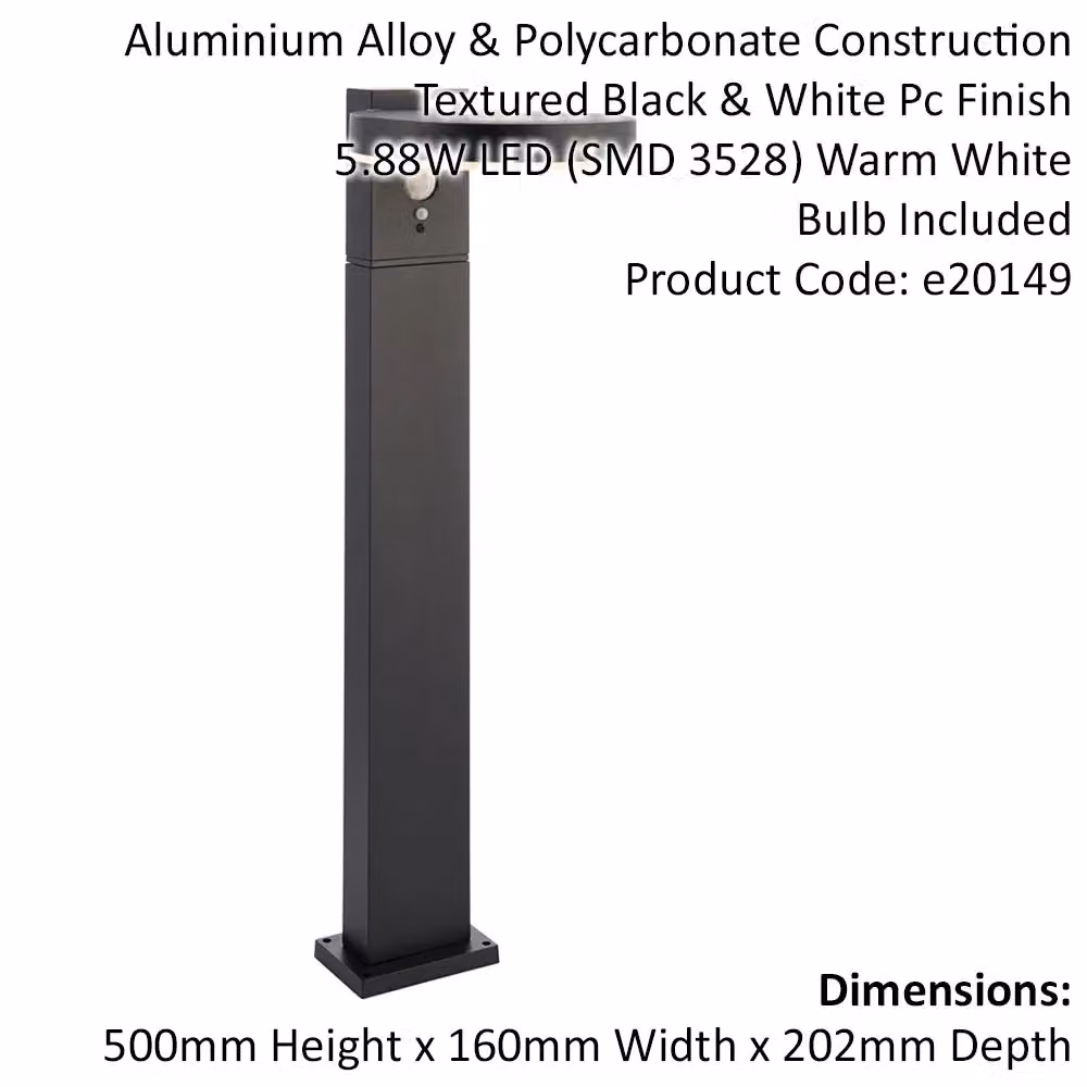 Loops LED Outdoor Bollard Post Light with PIR Motion Sensor in Black and White – 2