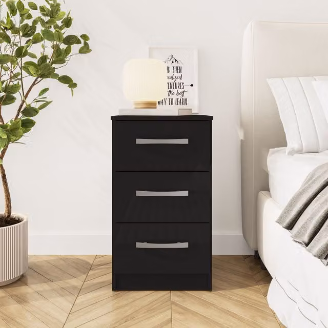 Birlea Lynx 3-Drawer Black High Gloss Bedside Cabinet W/D/H: 40 x 37.9 x 69 cm – 4