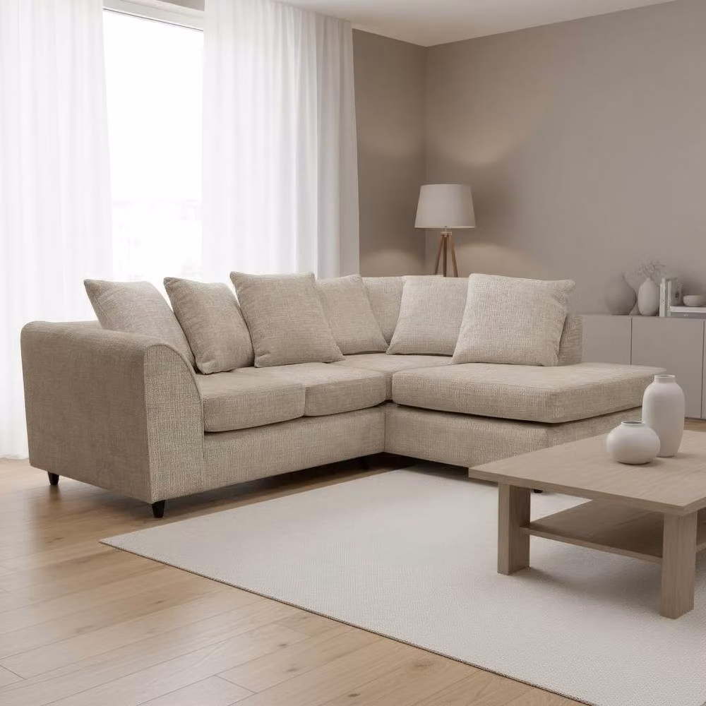 Abakus Direct Jumbo Chenille L-Shaped Corner Sofa with Chaise Extension in Taupe, Right Hand Facing – 2