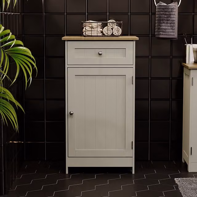 Priano Grey Freestanding Bathroom Cabinet with 1 Door, 1 Drawer and Internal Shelves