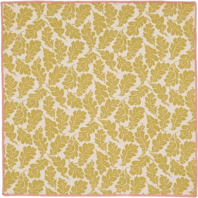 Land & Shore Multicolour Floral Cotton Napkins with Autumn Yellow and Pink Oak Leaf Design