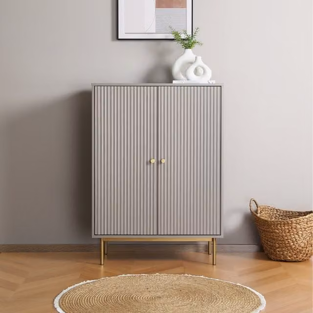Home Garden Direct Devon Modern Grey Highboard Storage Cabinet with Hinged Doors