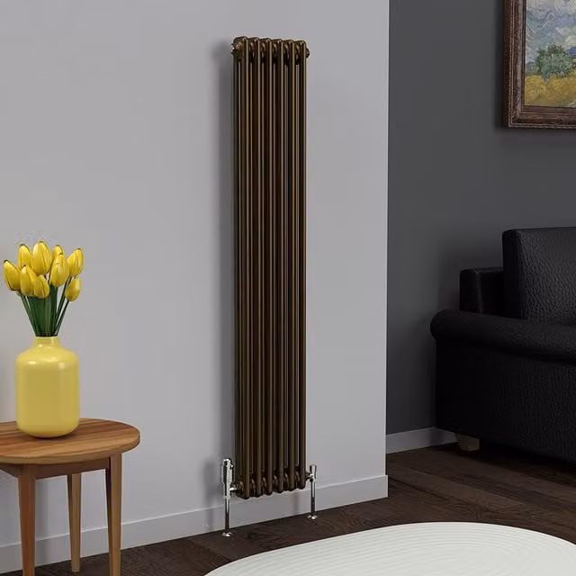 Lux Heat Vertical Coloured Column Radiator in Antique Brass, H: 150 cm, W: 29 cm