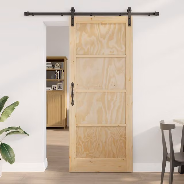 Berkfield Home Minimalist Solid Pine Sliding Door with Hardware Set, Beige, W: 86 cm, H: 211 cm