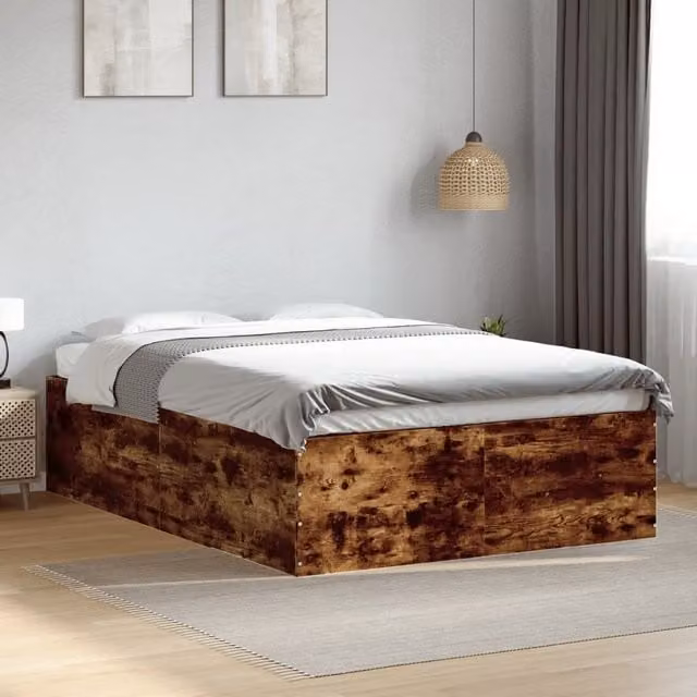 Berkfield Home Small Double Bed Frame in Smoked Oak Brown, W/D/H: 120 x 190 cm