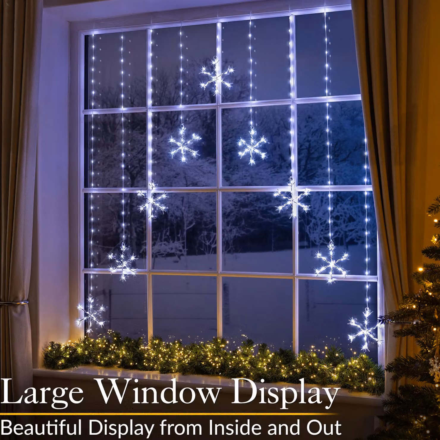 Christow Christmas Micro LED Snowflake Curtain Lights in Warm White, W/H: 120 x 120 cm – 3