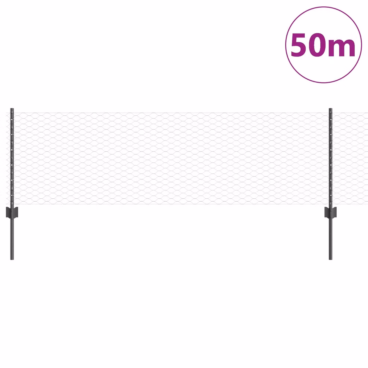 Berkfield Home Grey Steel U-Channel Fence Posts (11 pcs, 60 cm) and Grey Steel Hexagon Fence (0.6 x 50 m) – 3