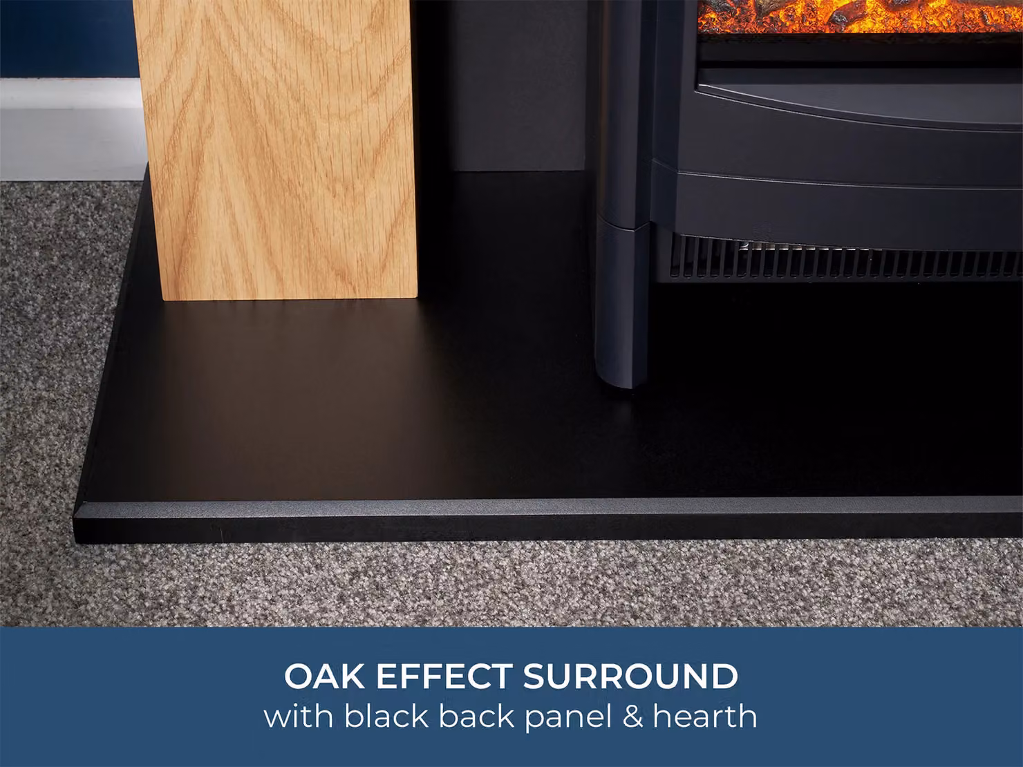 Adam Fires & Fireplaces Chester Stove Fireplace in Oak and Black with Sureflame Keston Electric Stove in Black – 3