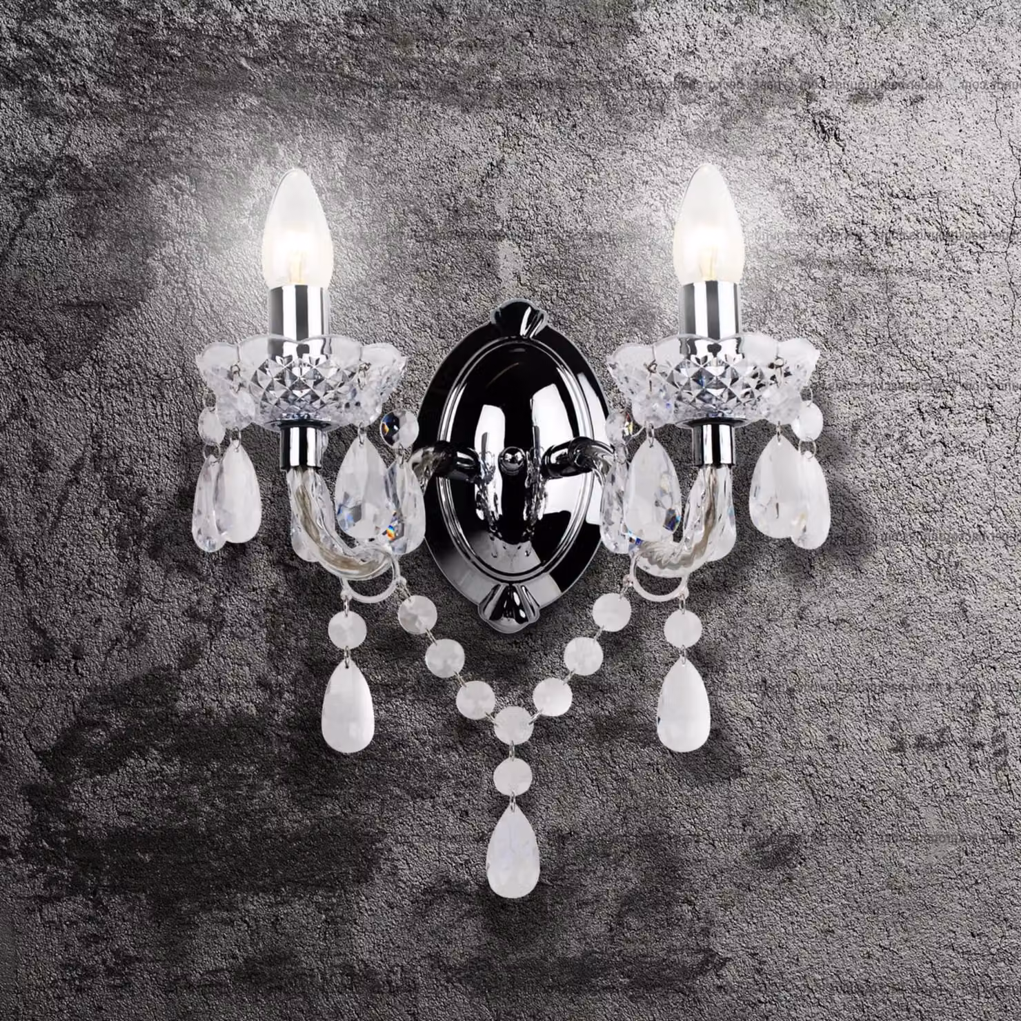 First Choice Lighting Marie Therese Style Clear Acrylic and Chrome 2 x 40W Wall Light – 2