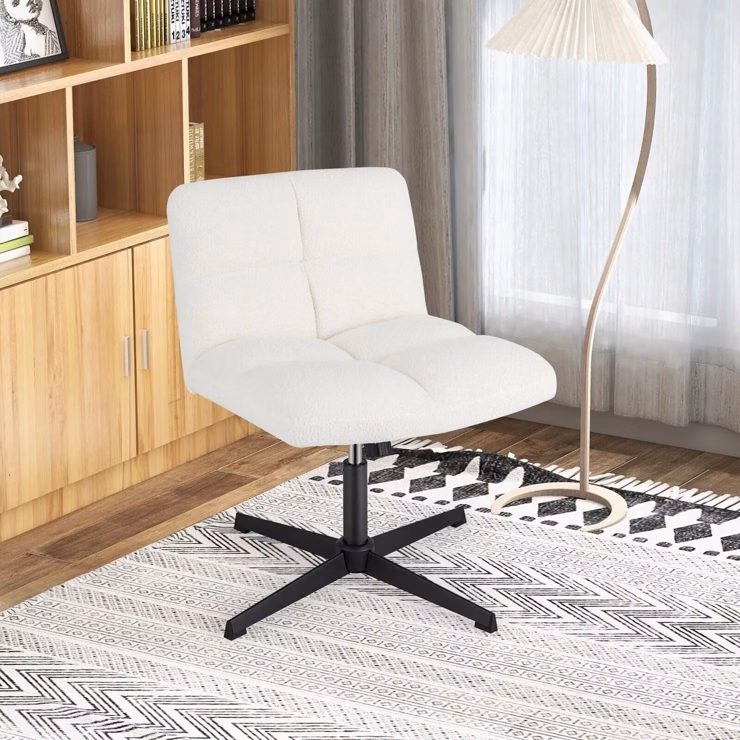 Costway Armless Swivel Task Chair in White with Height Adjustment and Castors – 2