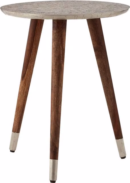 Orsina Boho Round Metal and Wood Side Table in Brown, White or Gold, W/D/H: 40 x 40 x 50 cm