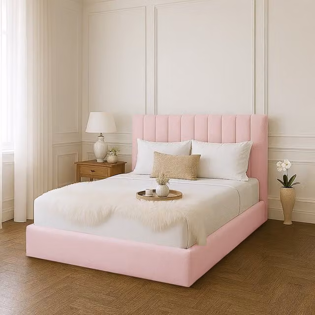 Desire Deco Gloria Upholstered Velvet Bed Frame, Pink, W/D/H: 140 x 200 cm