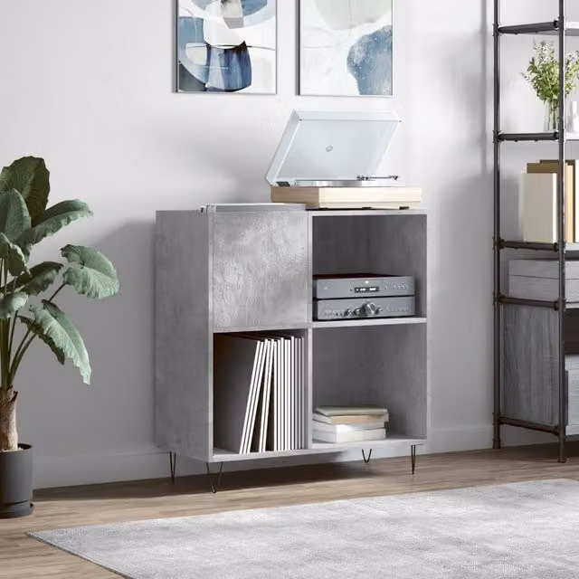 Berkfield Home Industrial Record Cabinet in Concrete Grey, W: 84.5 cm, D: 38 cm, H: 89 cm – 1
