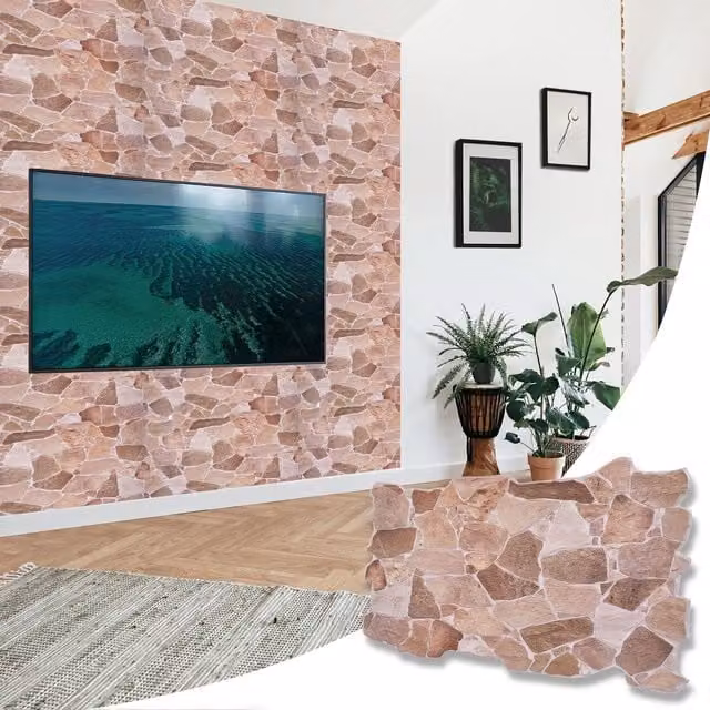 NOVECRAFTO 3D PVC Wall Panels with Stone Look Effect in Beige and Brown, W: 96 cm, H: 48 cm