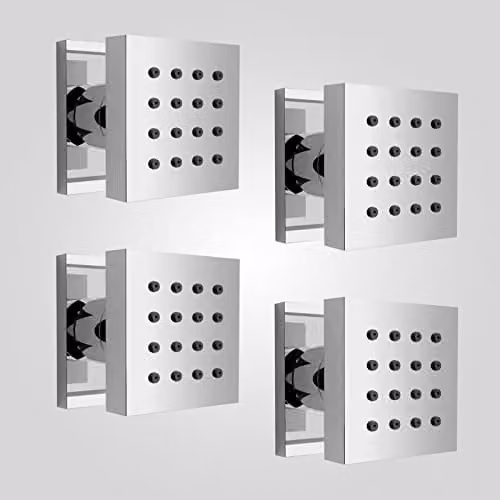 Nes Home Chrome Square Bathroom Shower Mixer with 4 Massage Body Jets in Metallic Silver