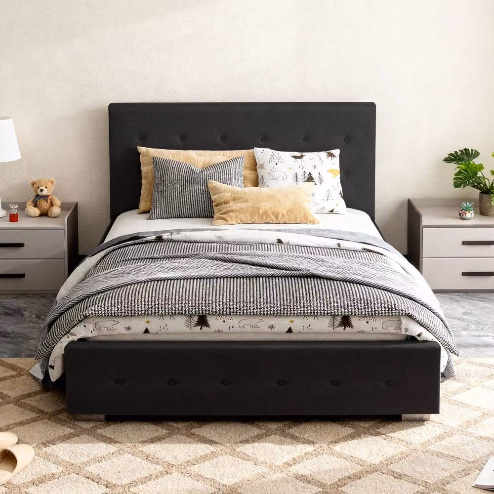 Comfy Living Ltd Black Fabric Upholstered Ottoman Storage Gaslift Bedframe, W/D/H: 100 x 200 x 103 cm – 2