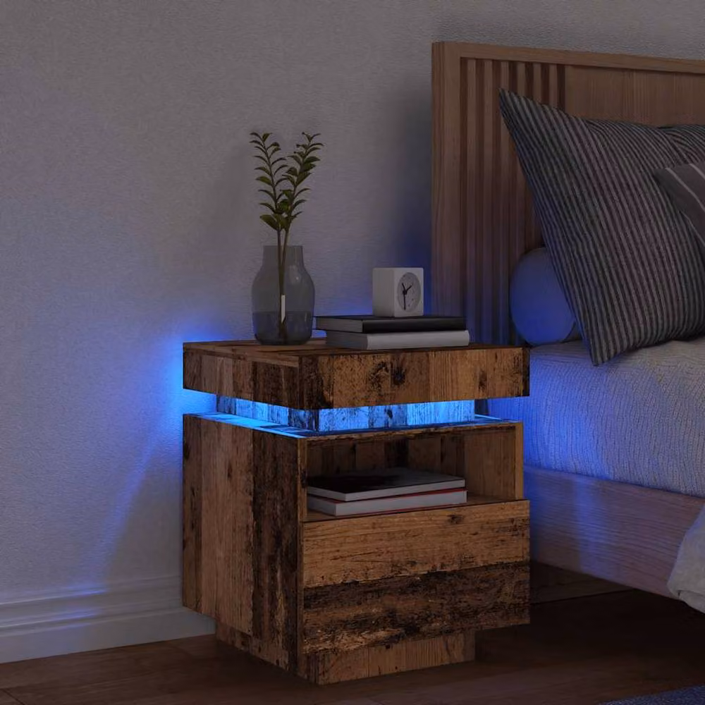 Berkfield Home Decorative Bedside Cabinet with Integrated LED Lights in Brown Old Wood, W: 39 cm, D: 39 cm, H: 48.5 cm – 2