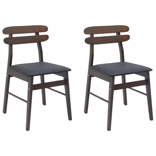 vidaXL Set of 2 Dining Chairs in Black and Light Brown Solid Rubberwood with Synthetic Leather – 1