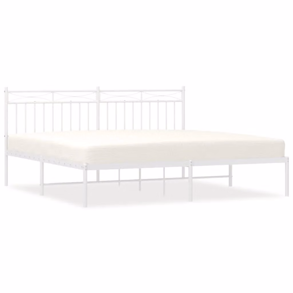 Berkfield Home Metal Bed Frame with Headboard in White W: 183 cm – 2