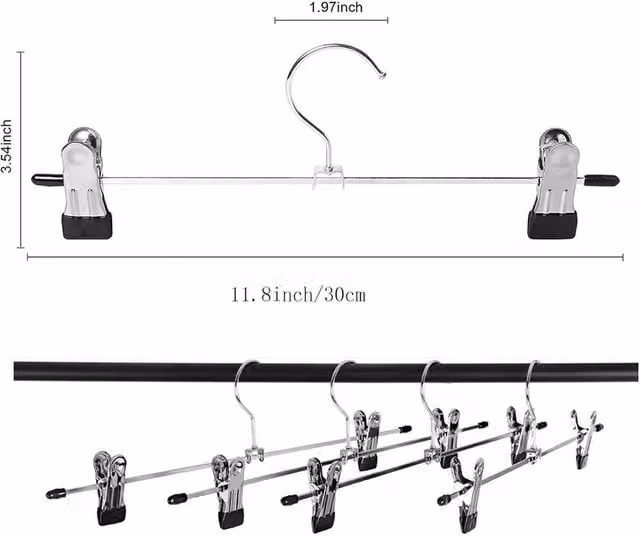 FLAVORA Non-Slip Stainless Steel Pants and Trouser Hangers with Clips in Silver, W/D/H: 100 x 15 cm