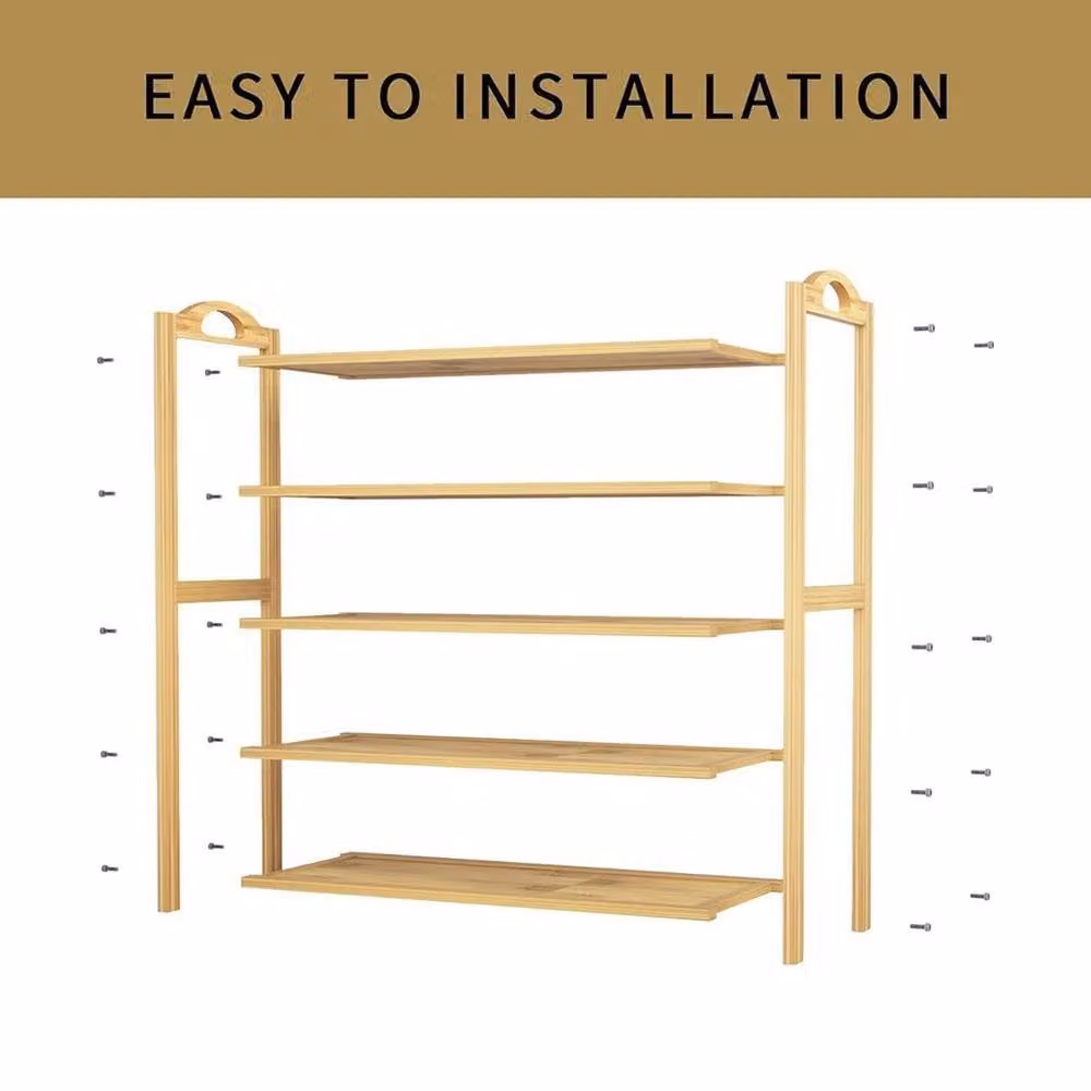 KORVIXA Bamboo Shoe Rack Organiser in Natural Beige, Width: 100 cm – 2