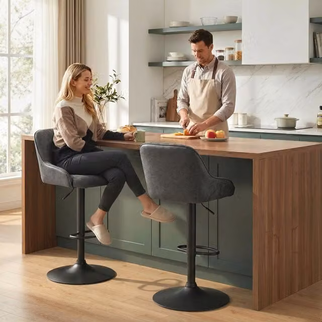 HOMCOM Set of 2 Adjustable Swivel Bar Stools in Black and Dark Grey