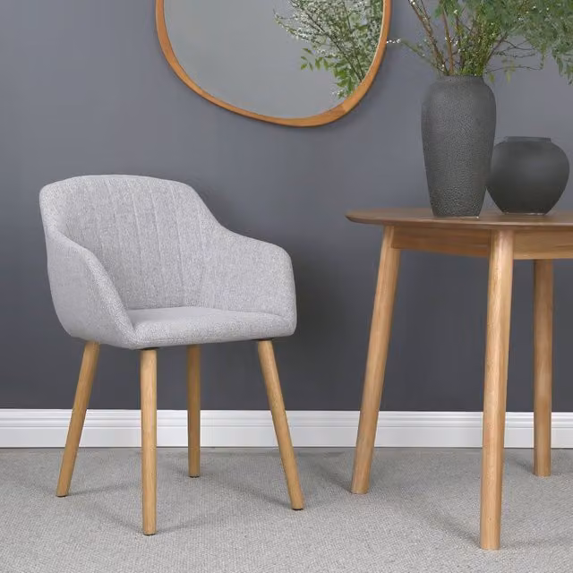 Home Garden Direct Luciano Upholstered Tub Armchair in Grey Linen with Rubberwood Frame
