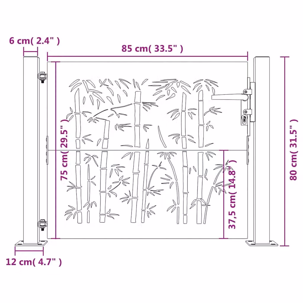Berkfield Home Garden Gate in Brown Corten Steel with Bamboo Design, W: 105 cm, H: 80 cm – 5
