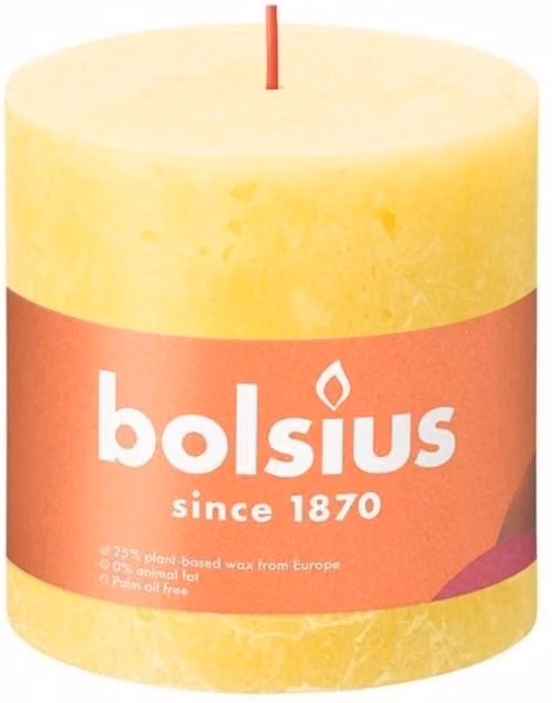 Bolsius Rustic Shine Pillar Candle in Sunny Yellow, Diameter: 10 cm, Height: 10 cm