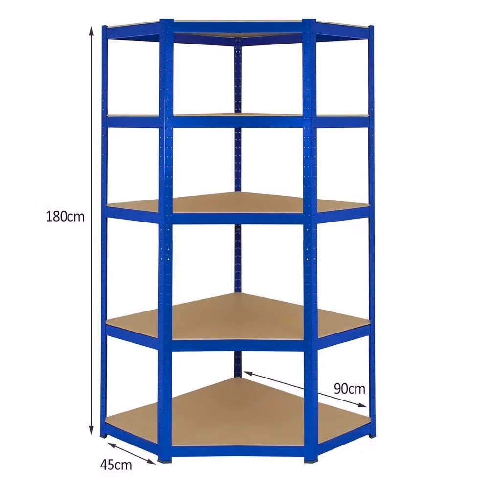 Monstershop T-Rax Corner Shelving Unit and 4x 90cm Garage Storage Racking in Blue – 3