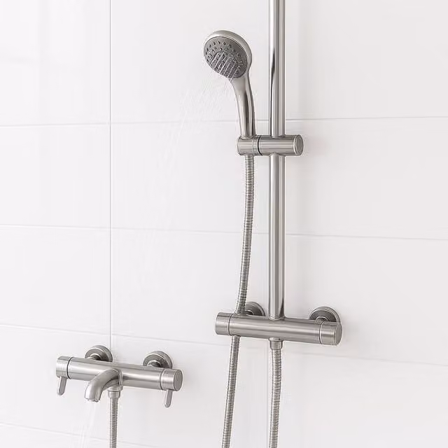 Bathroom Kingdom Menai Premium Chrome Thermostatic Bath and Shower Mixer Riser Kit in Silver