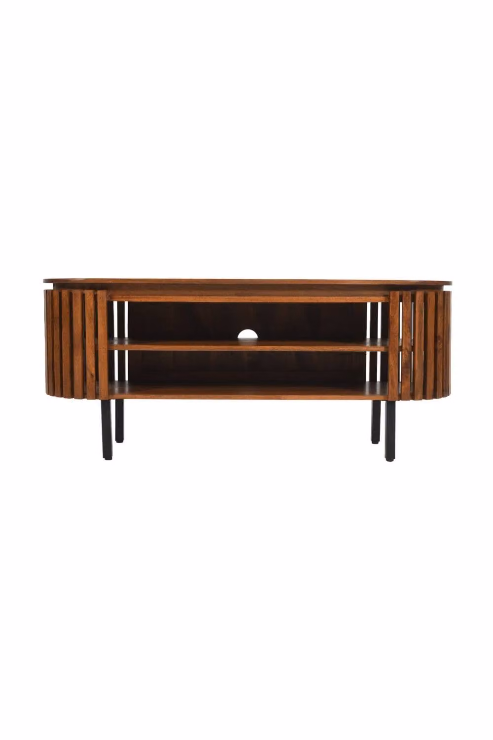 IH Design Tackley Mango Wood Oval Slat TV Cabinet in Brown for up to 55 Inch TVs – 2