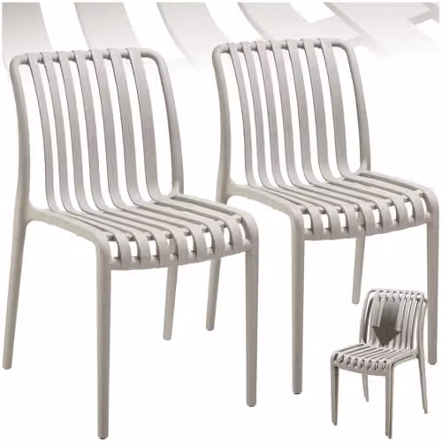 tectake Set of 2 Modern Slatted Garden Chairs in Beige Plastic – 1