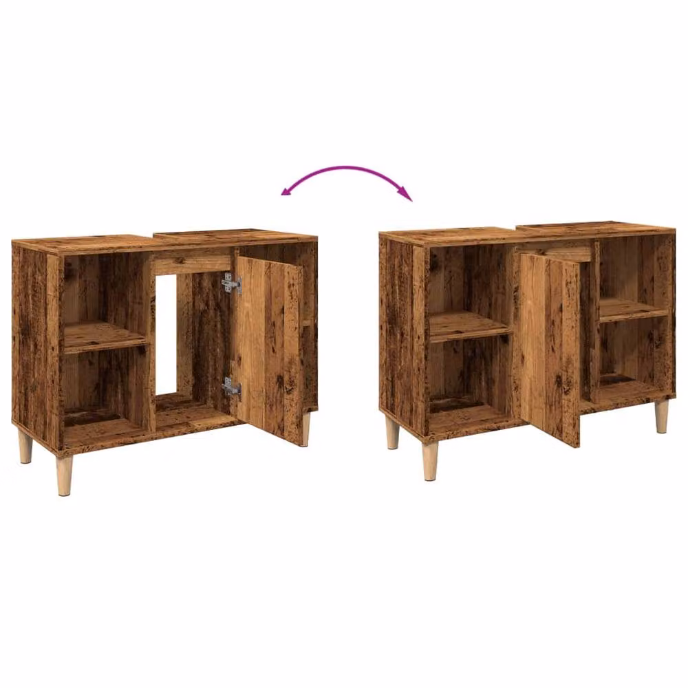 Berkfield Home Rustic Brown Wall Mounted Bathroom Cabinet in Old Wood, W: 80 cm, D: 33 cm, H: 60 cm – 6