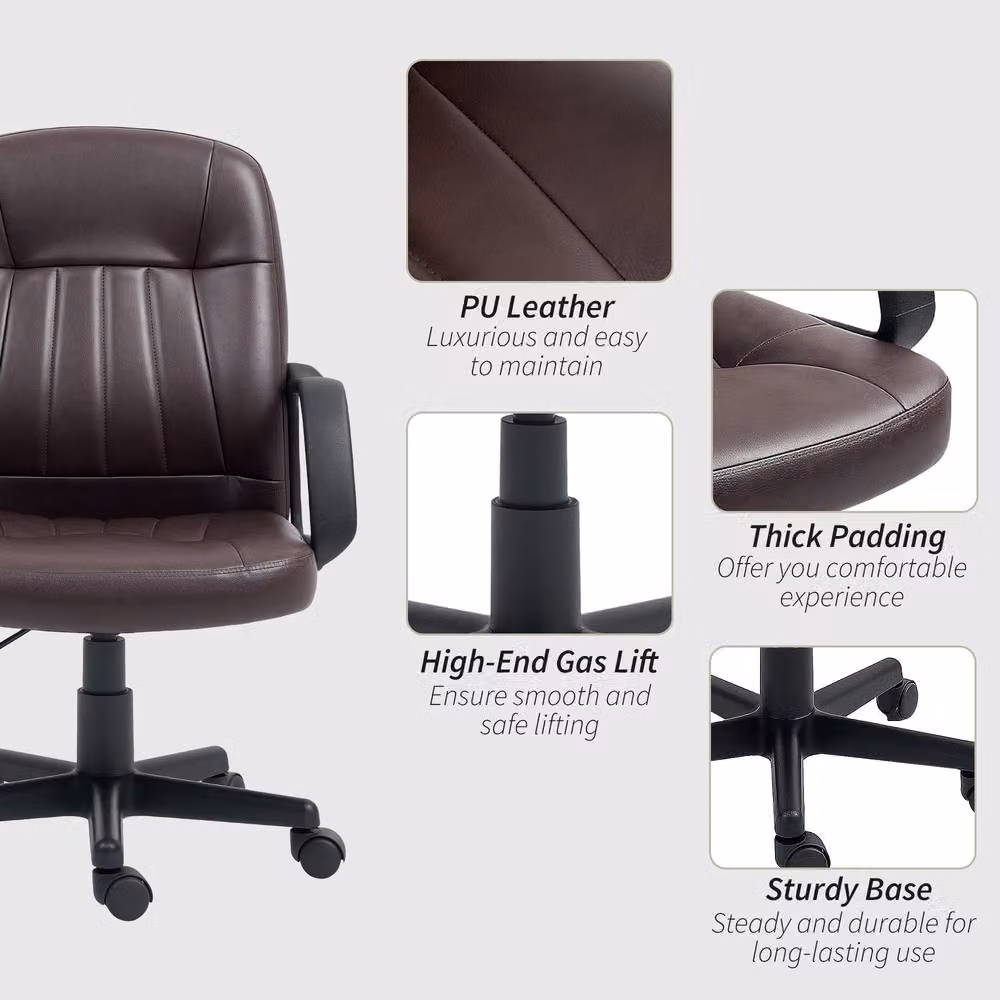STILVORA Swivel Task Chair in Brown Synthetic Leather with Armrests and Castors – 6