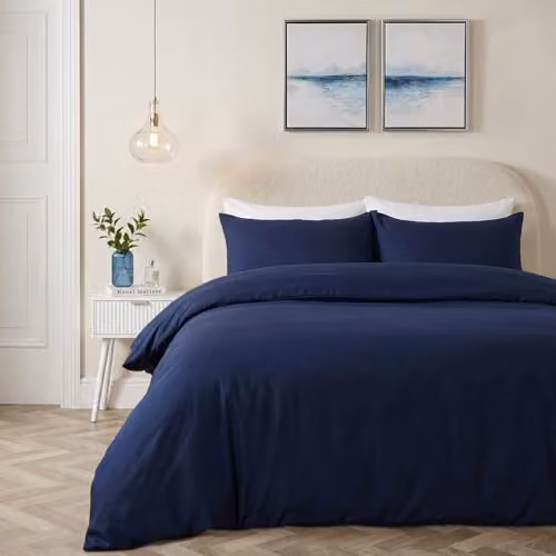 Brentfords Plain Dyed Microfibre Duvet Cover and Pillowcase Bedding Set, Blue, Single – 1