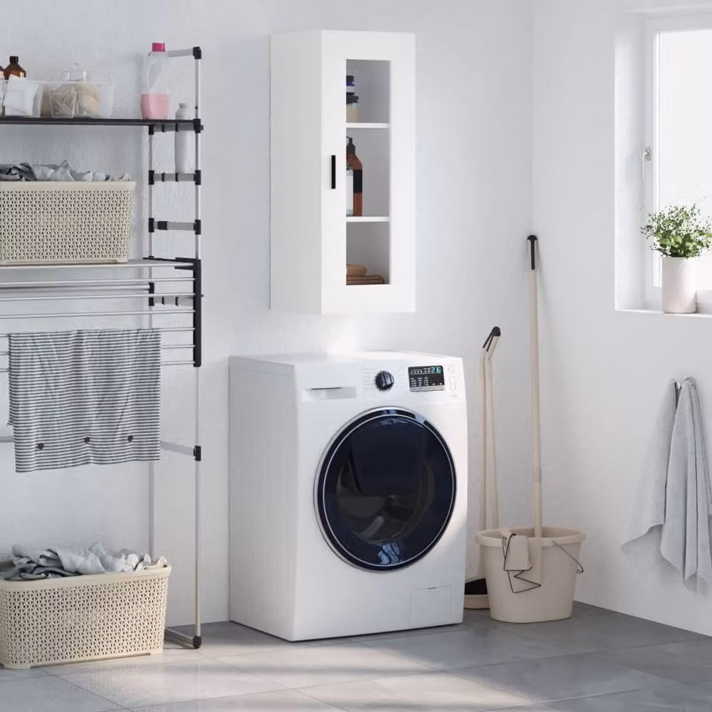 Berkfield Home Wall Mounted White Cabinet with Glass Doors, W/D/H: 34.5 x 34 x 90 cm – 2