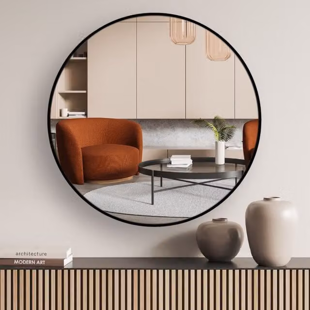 Nielsen Design Jaron Round Aluminium Wall Mirror in Black, Diameter: 60 cm