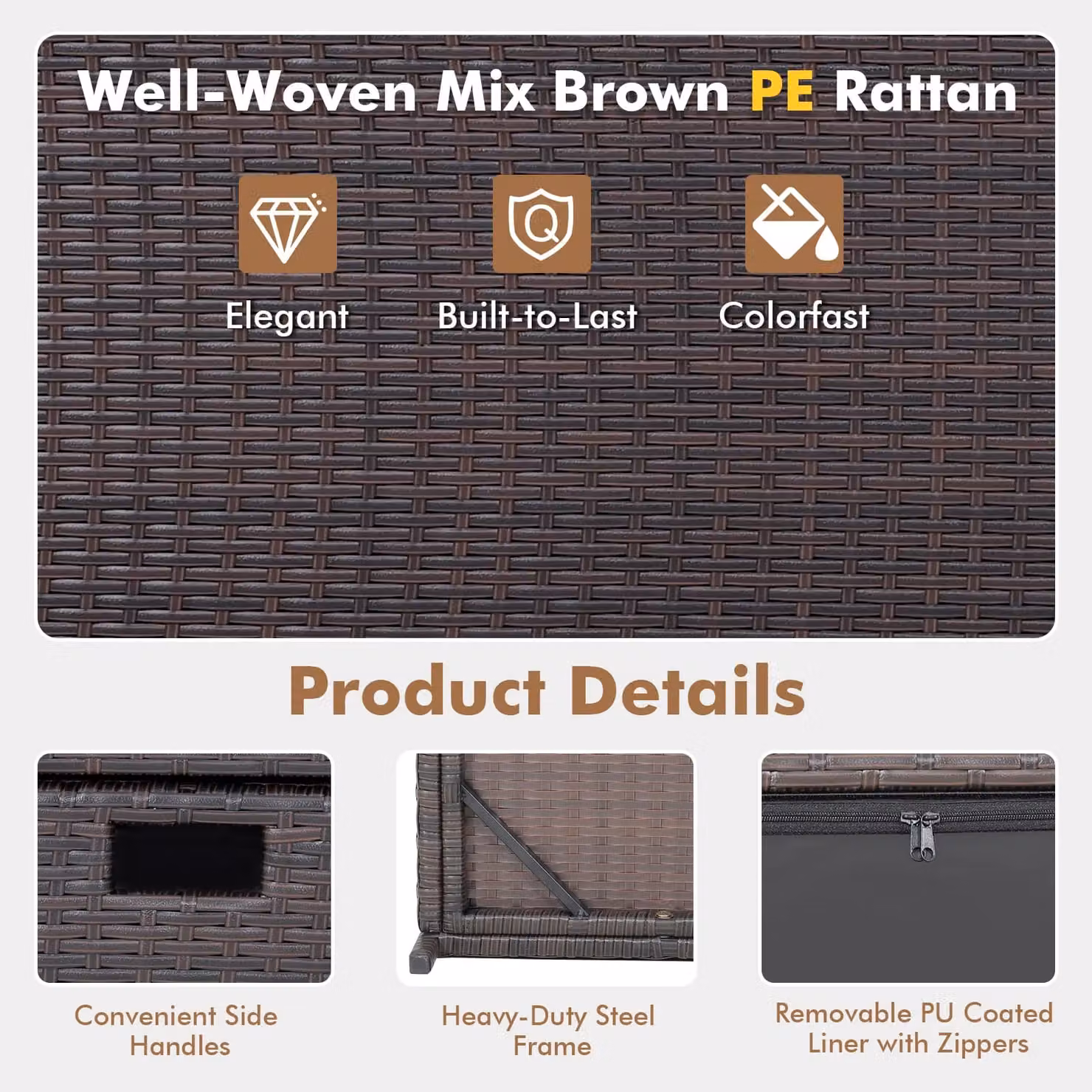 Gymax 190L Rattan Deck Storage Box in Mix Brown – 3