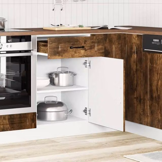 Berkfield Home Kalmar Kitchen Base Cabinet in Smoked Oak Brown, W/D/H: 46.0 x 50.0 x 81.5 cm – 1