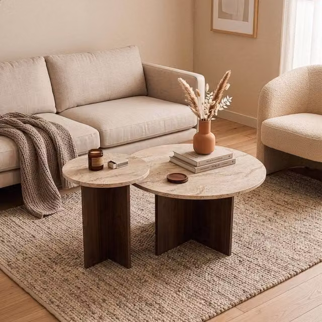 CALICOSY TILIA Set of 2 Round Coffee Tables in Walnut – 1