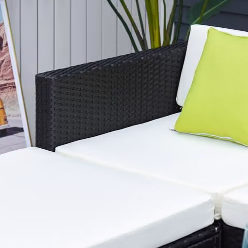 Outsunny 5 Piece L-Shape Rattan Garden Furniture Set with Cushions and Coffee Table, Black – 5