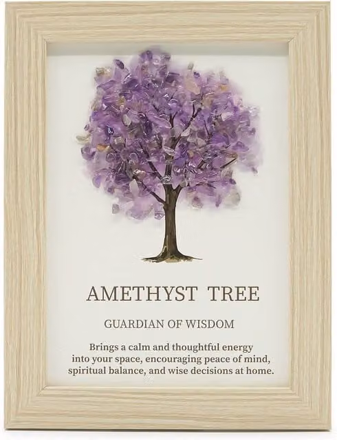 Serenityy Tree of Life Amethyst Gemstone Picture in Purple, W: 21 cm, H: 30 cm, D: 1 cm